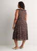 Leaf-Print Sleeveless Midi Dress with Ruffled Empire Waist - Addition Elle
