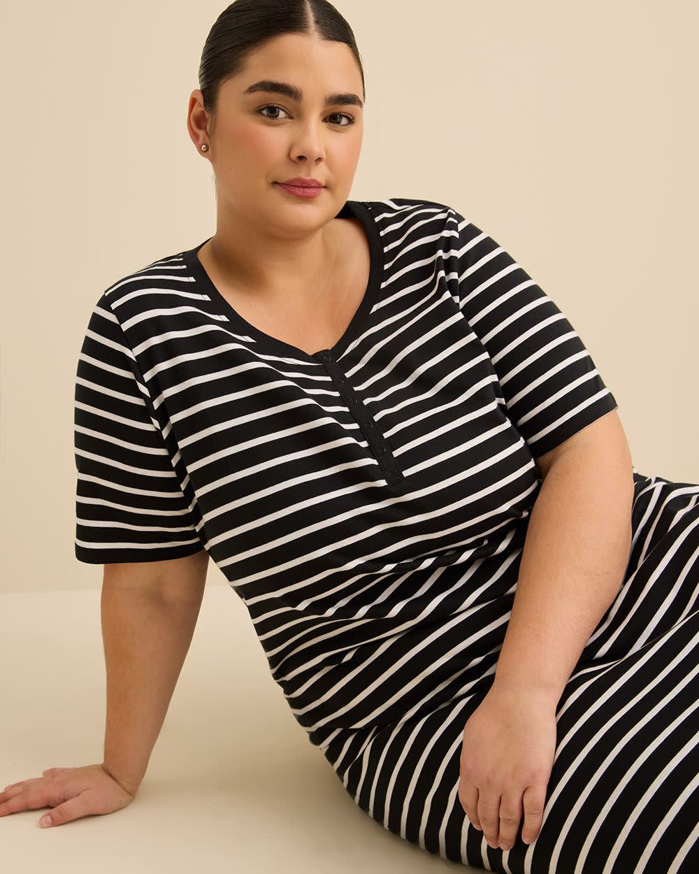 Chemise de nuit longue à manches courtes avec imprimé floral - ti Voglio