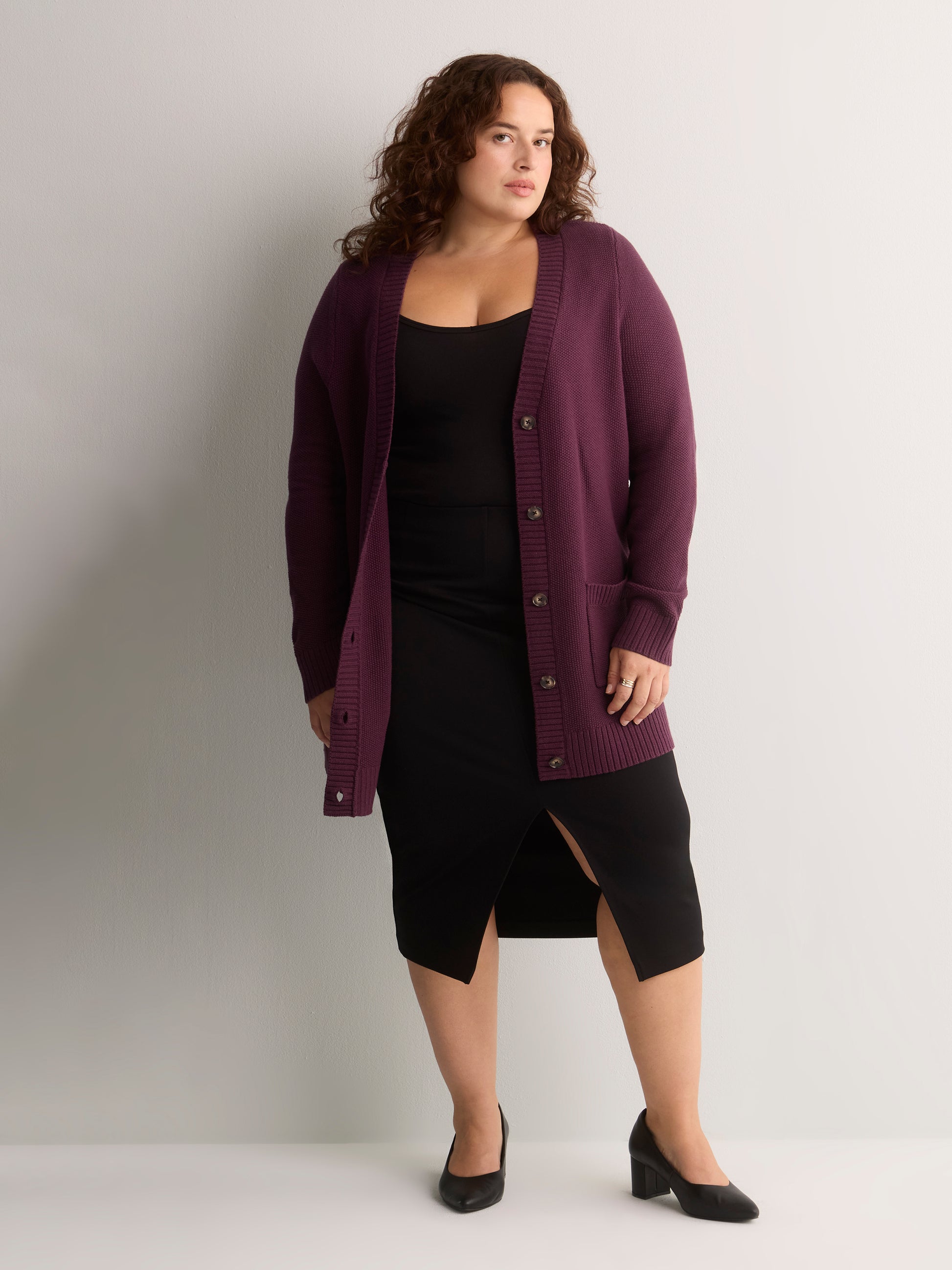 Straight-Fit V-Neck Tunic Cardigan