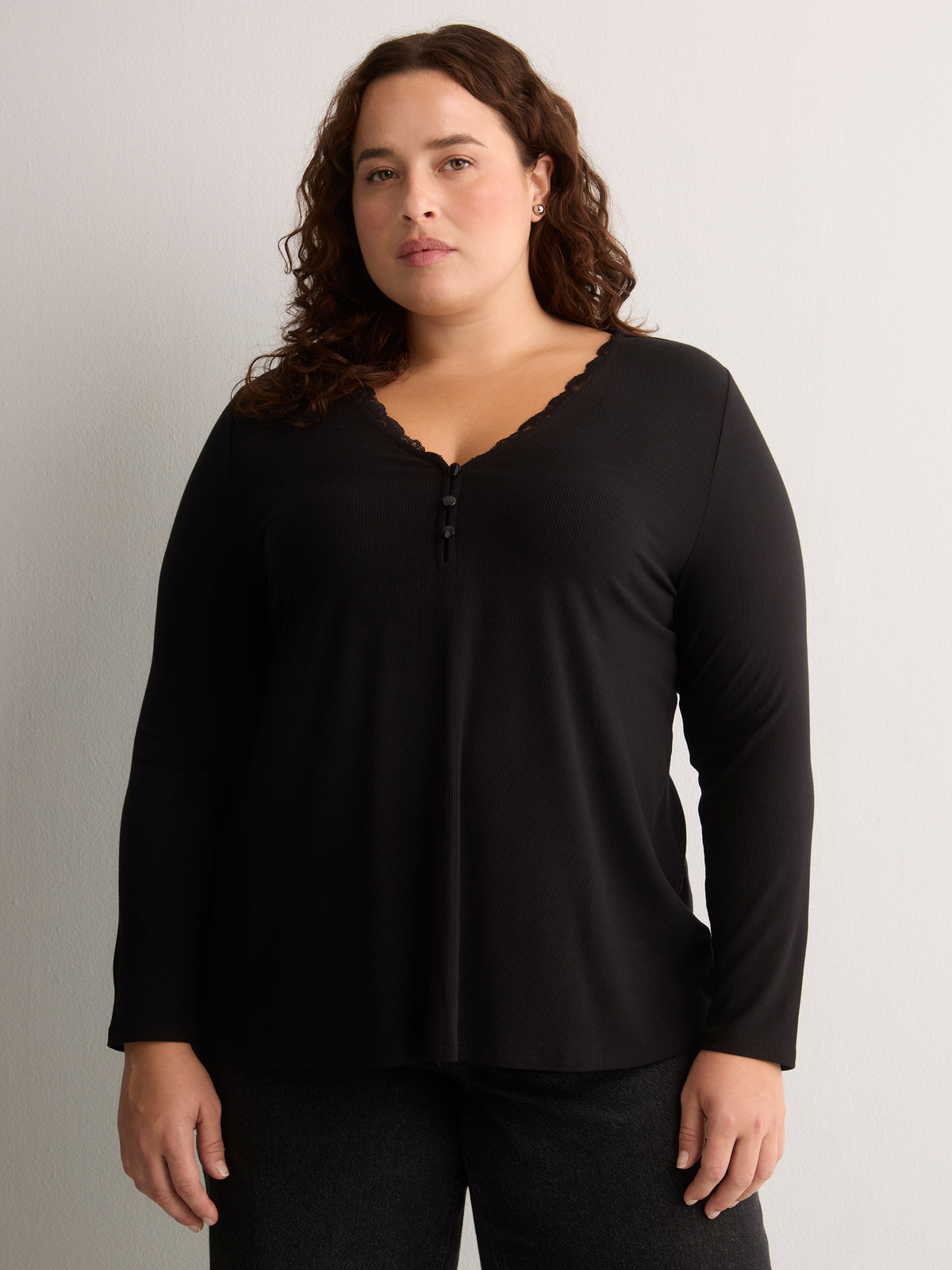 Responsible, Slight Swing Henley Rib Knit Top
