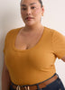 Ribbed Knit Fitted Short-Sleeve T-Shirt