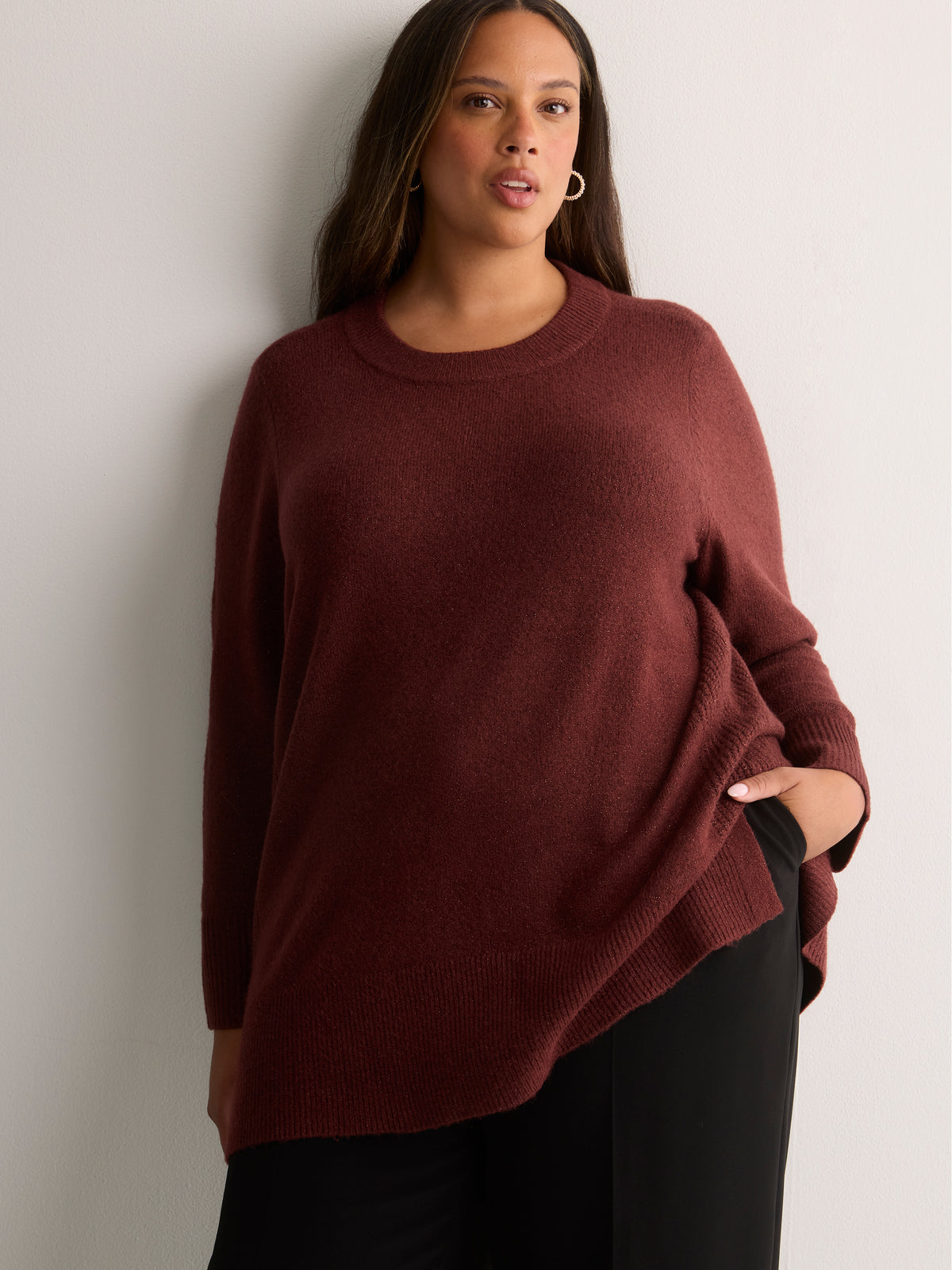 Lurex Crew-Neck Tunic Sweater
