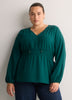 V-Neck Long-Sleeve Elastic-Waist Woven Blouse