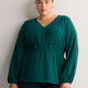 V-Neck Long-Sleeve Elastic-Waist Woven Blouse