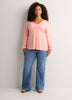 Slight Swing V-Neck Blouse with Crochet Tape