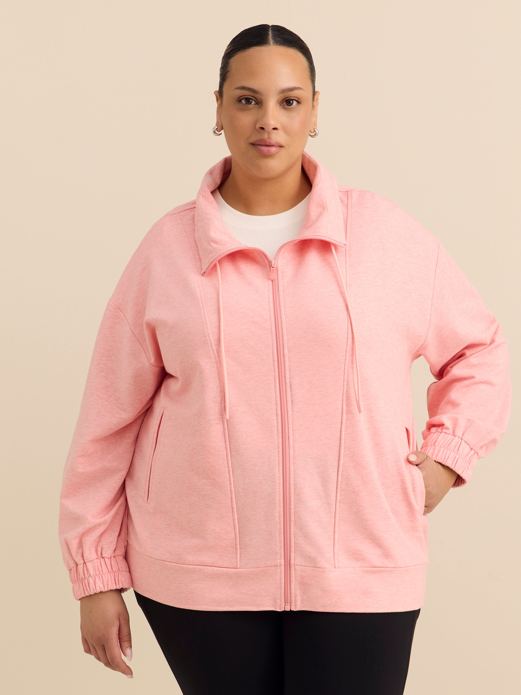 Active Zone Plus Size Mock Neck Zipped Jacket French Terry Women's