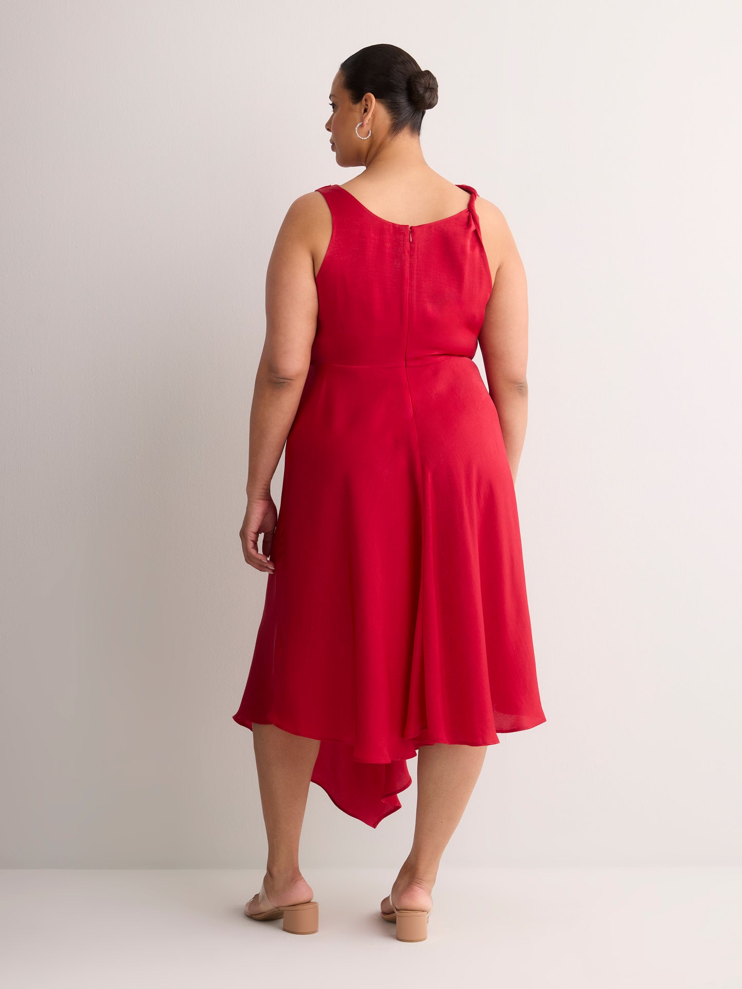 Asymmetric Satin Cocktail Midi Dress - Addition Elle