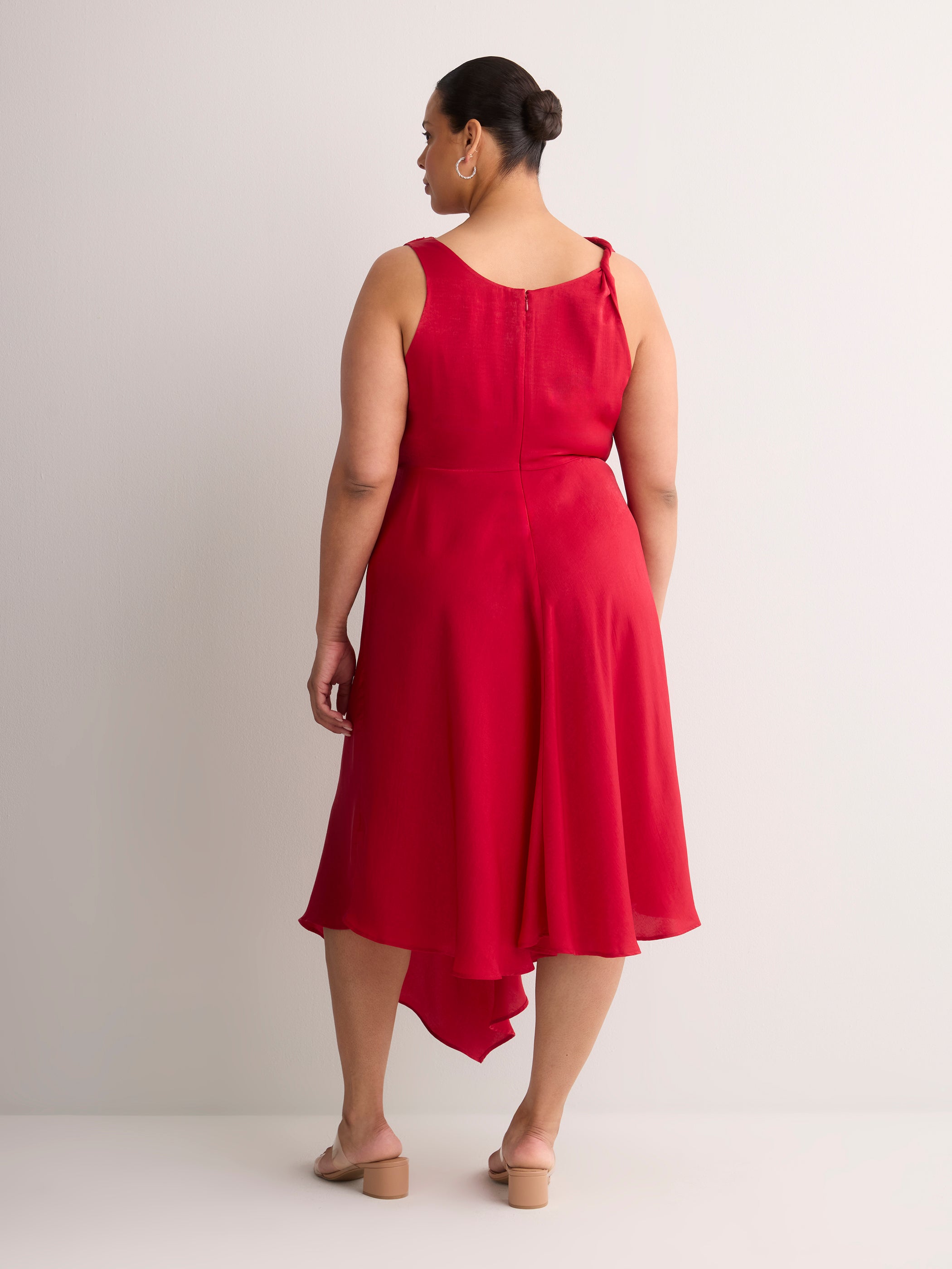 Asymmetric Satin Cocktail Midi Dress - Addition Elle