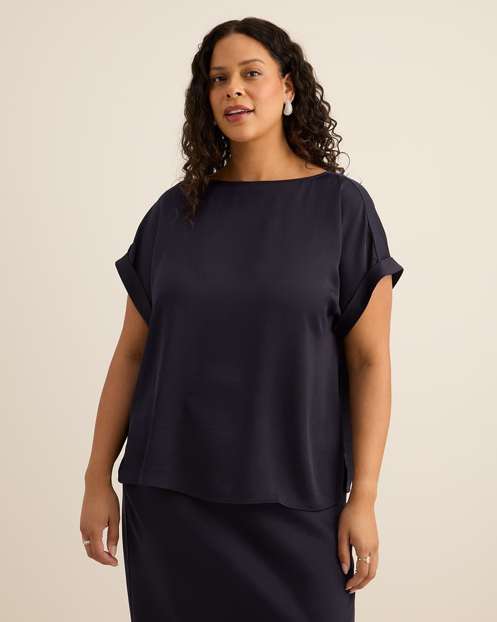 Satin Boat-Neck T-Shirt Blouse