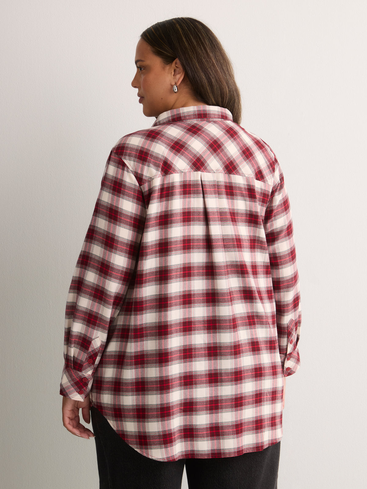 Plaid Flannel Tunic Buttoned-Down Shirt