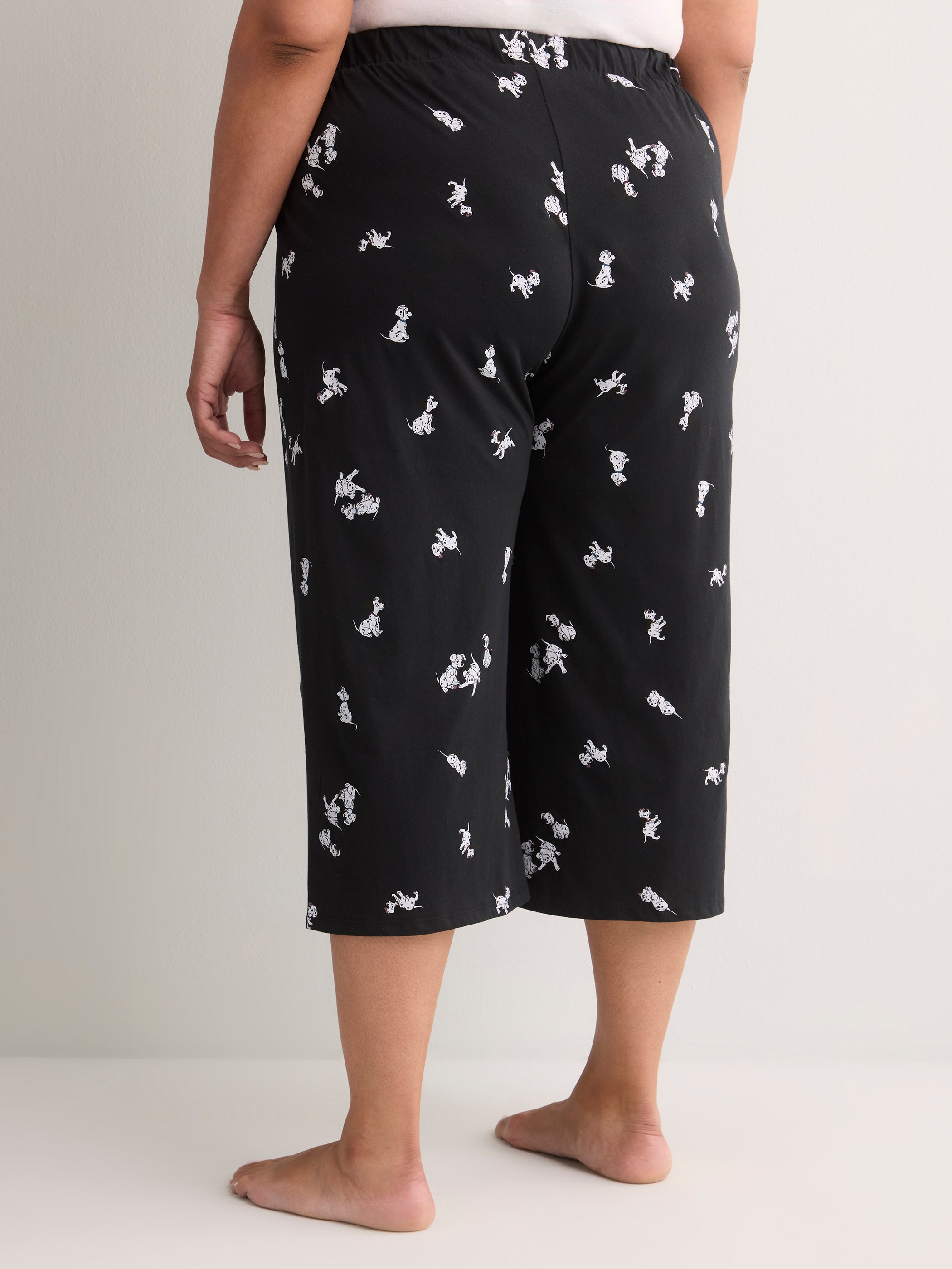 Black Cotton Knit Capri Pyjama Pant with Dalmatian Print - Disney