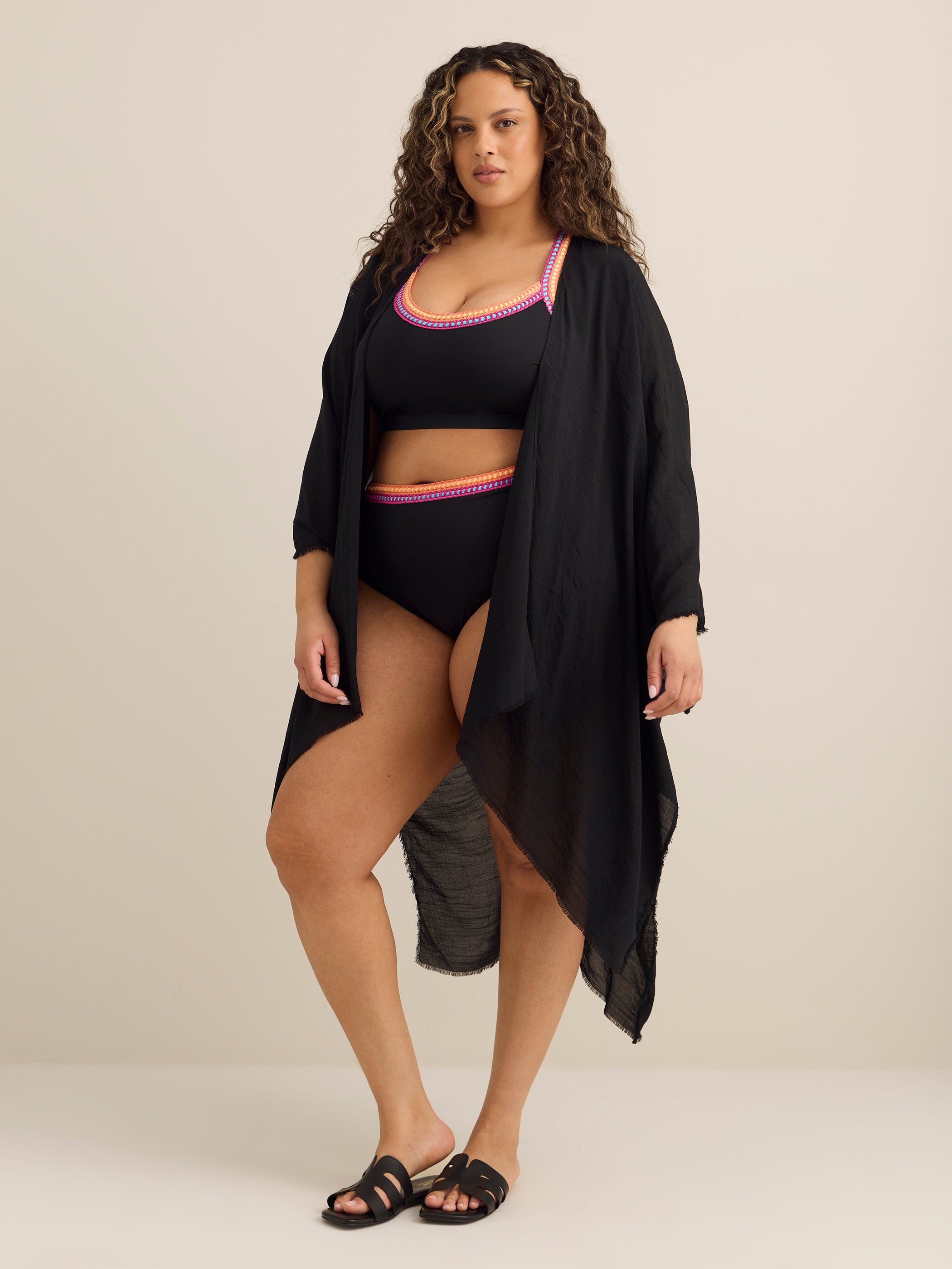 Long Black Knit Shawl Cape with Back Smocking