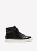 Extra Wide Width, Black Faux Leather High-Top Lace-Up Sneaker
