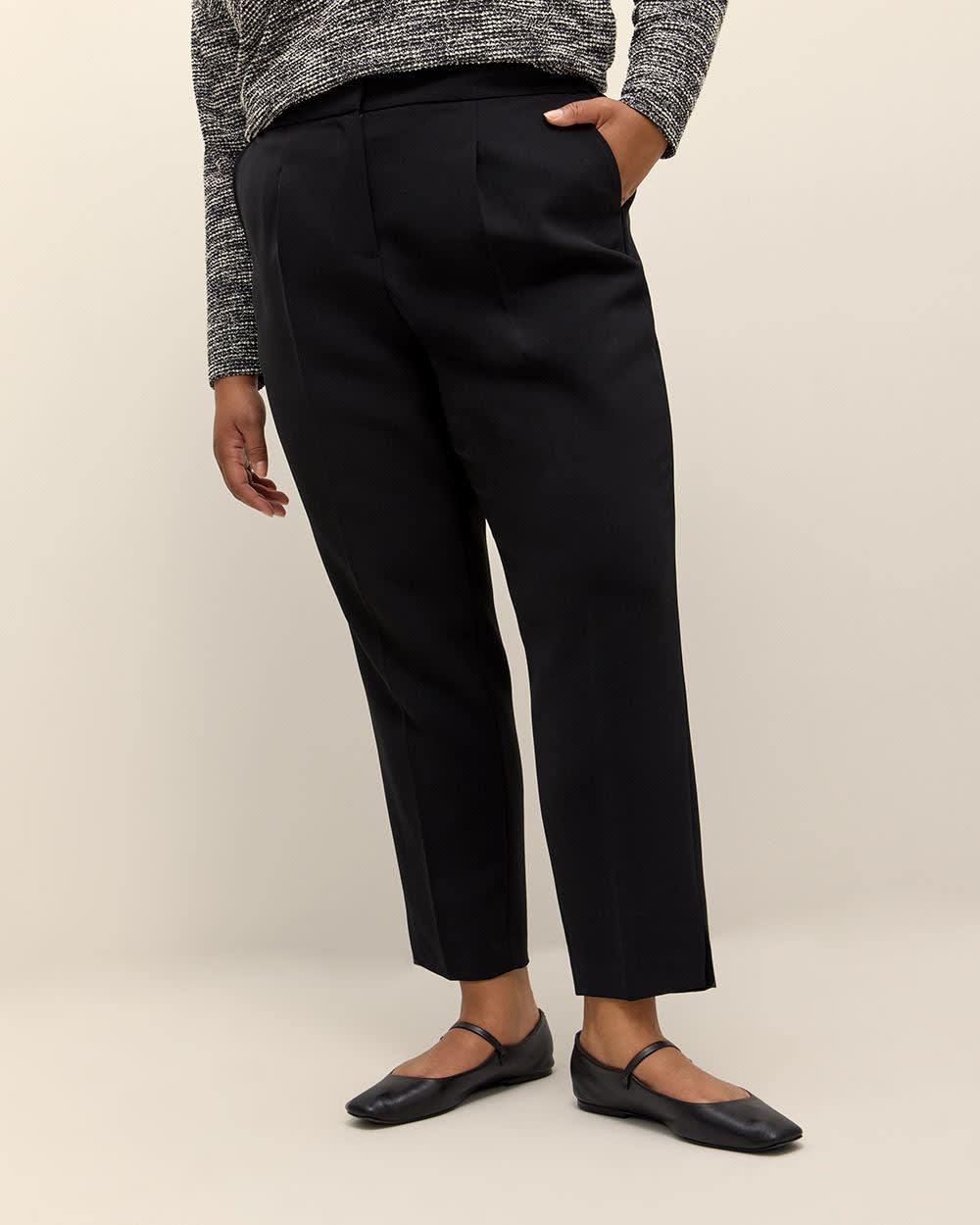 Petite, Black Tapered-Leg City Pant