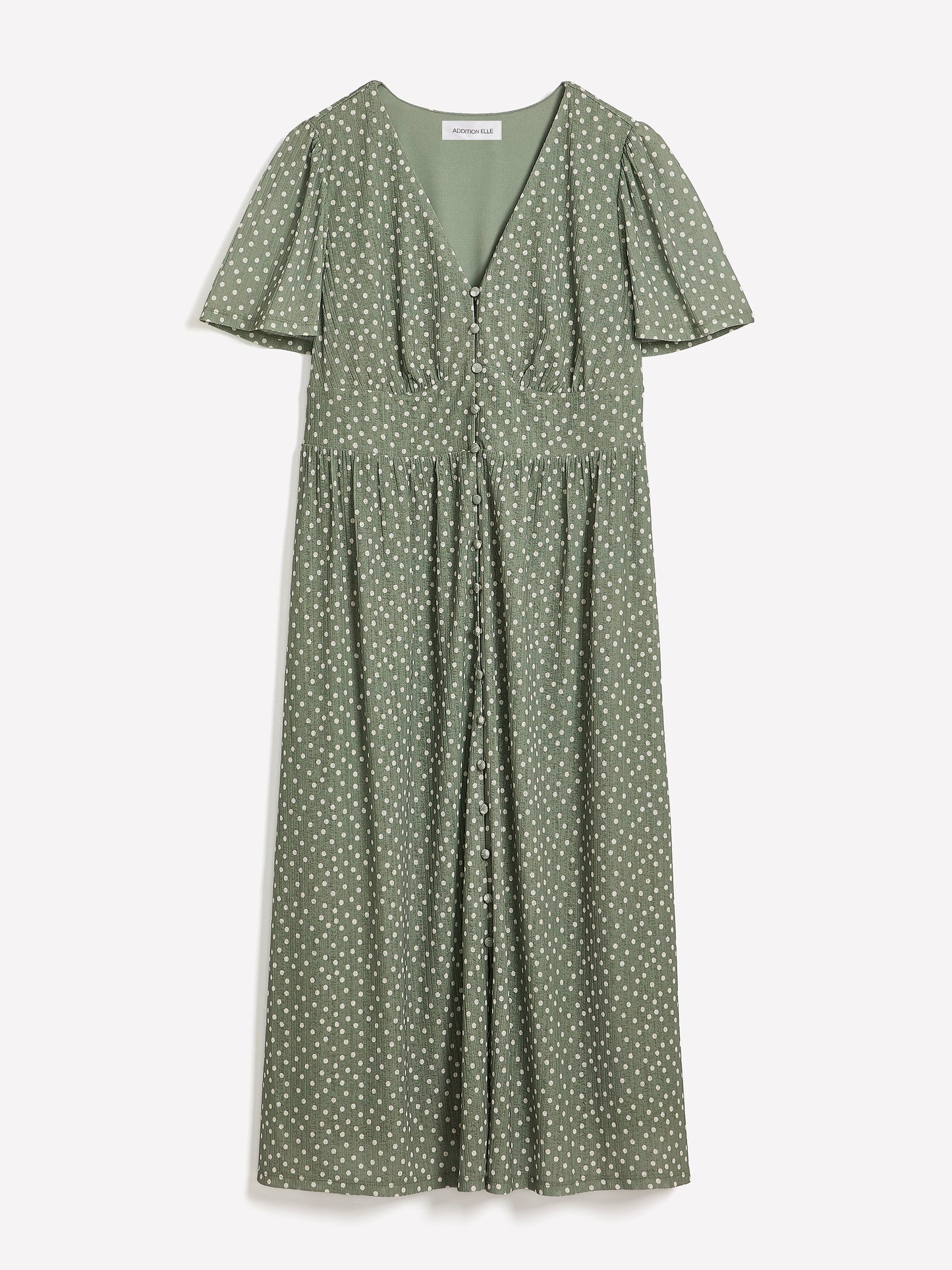 V-Neck Buttoned-Down Midi Dress with Flutter Sleeves - Addition Elle