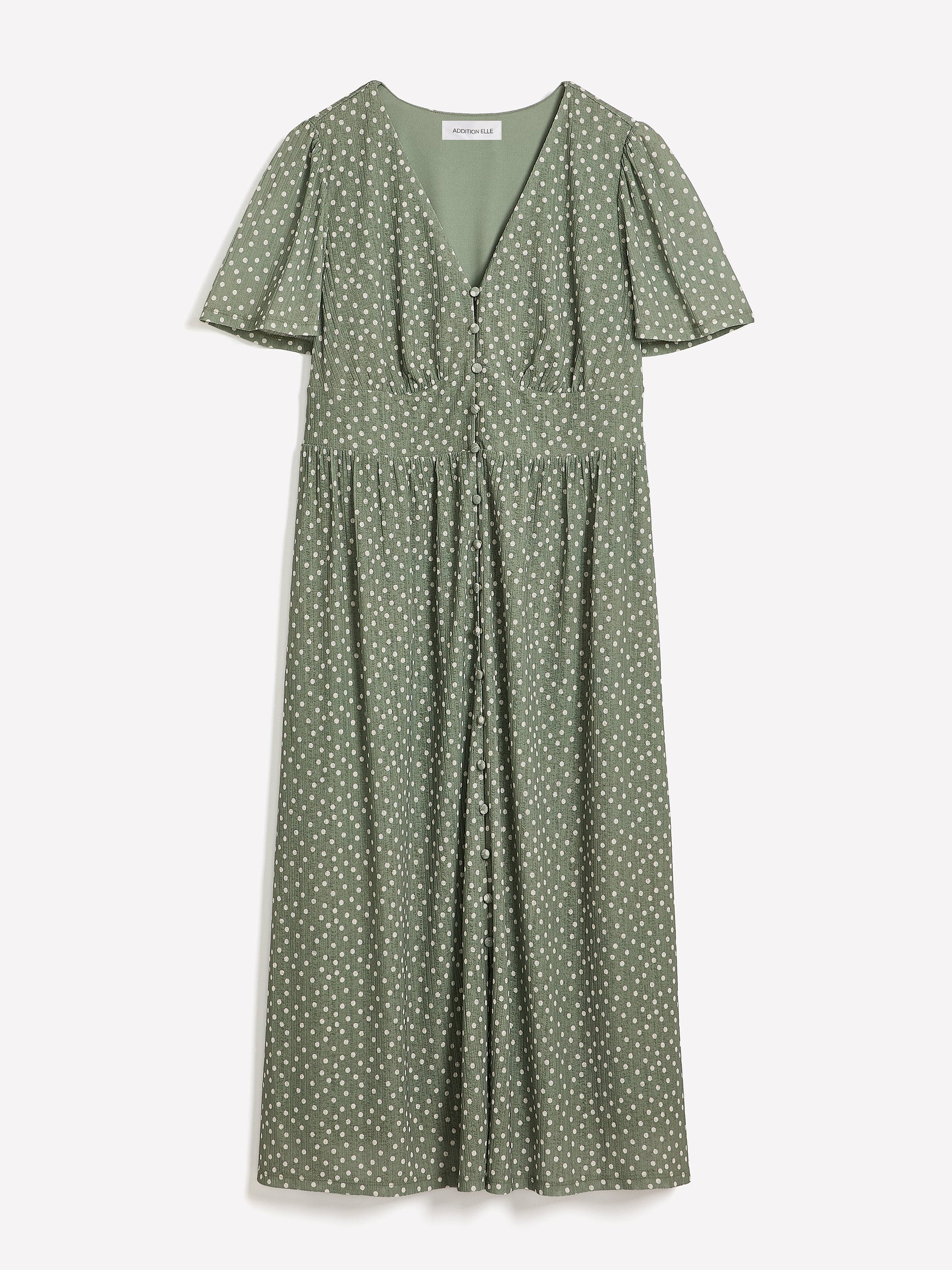 V-Neck Buttoned-Down Midi Dress with Flutter Sleeves - Addition Elle