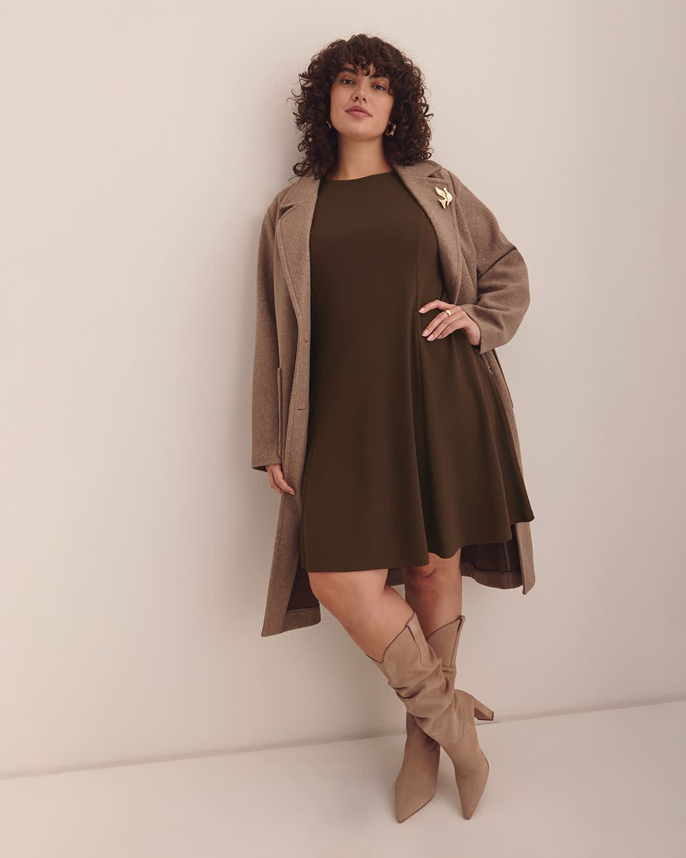 Long-Sleeve Fit and Flare Dress with Princess Seam