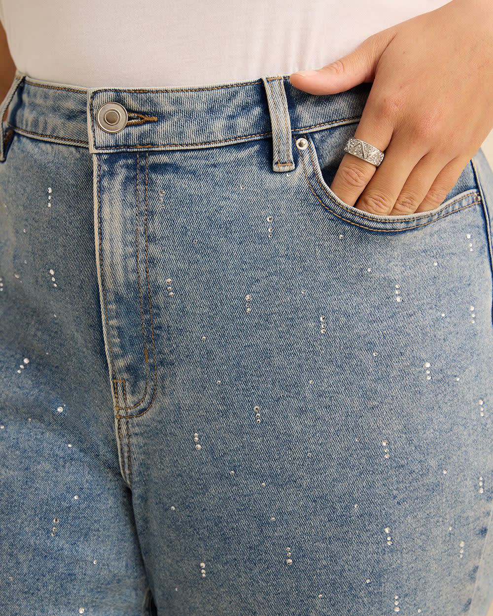 Jean mom taille haute à motif décoratif - Addition Elle