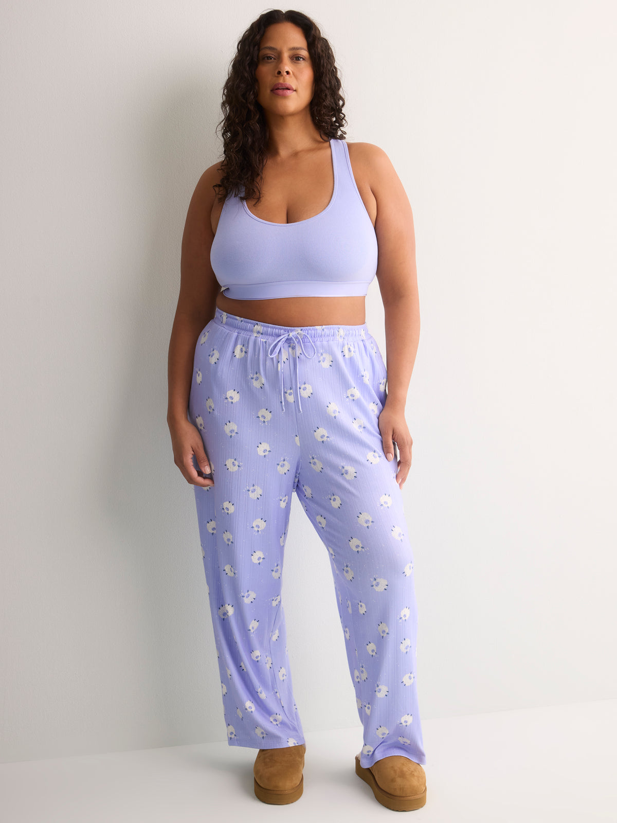 Sheep-Print Pointelle Knit Straight-Leg  Pyjama Pant - tiVOGLIO