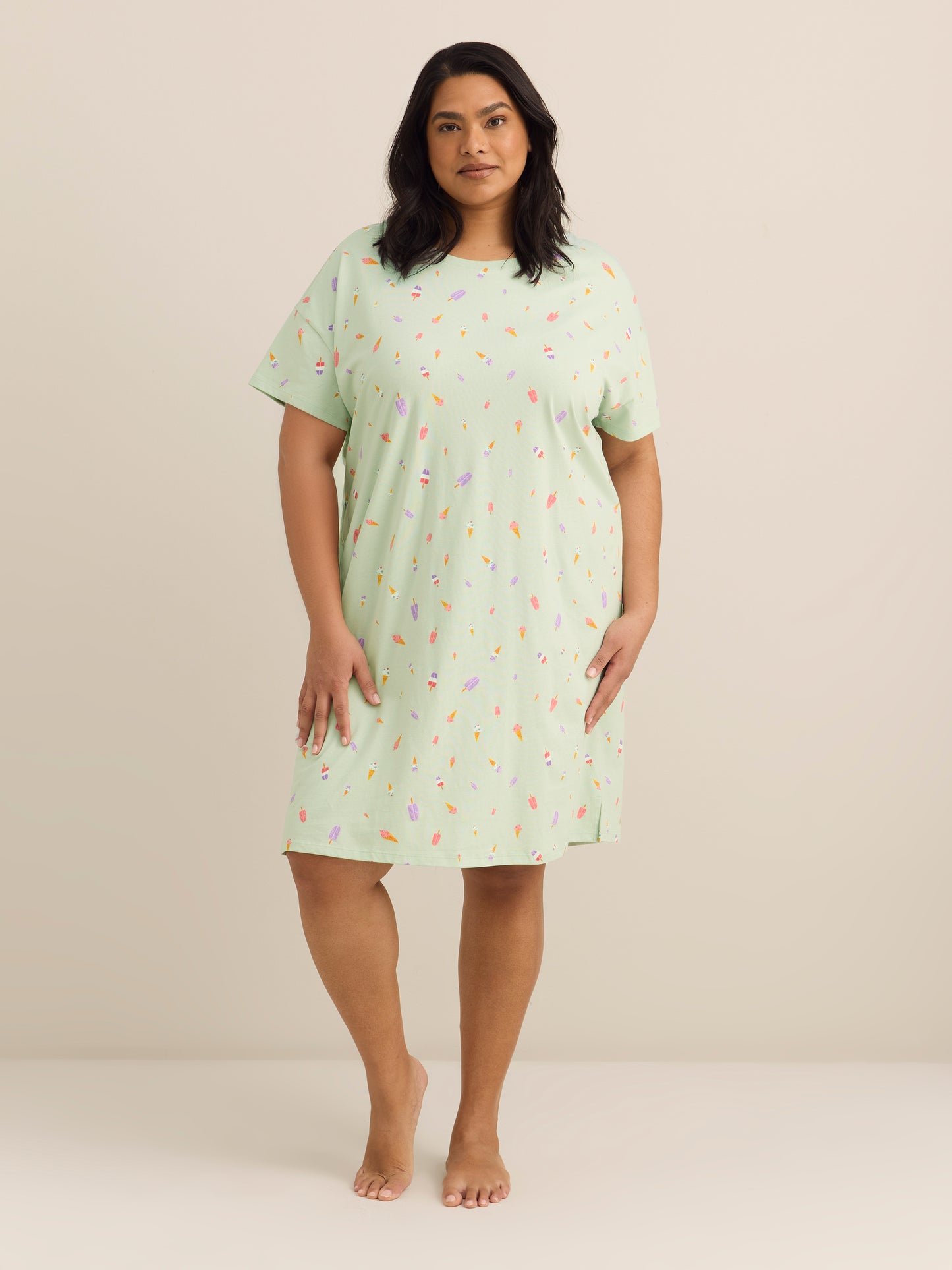 Green Ice Cream-Print Short-Sleeve Sleepshirt - ti Voglio
