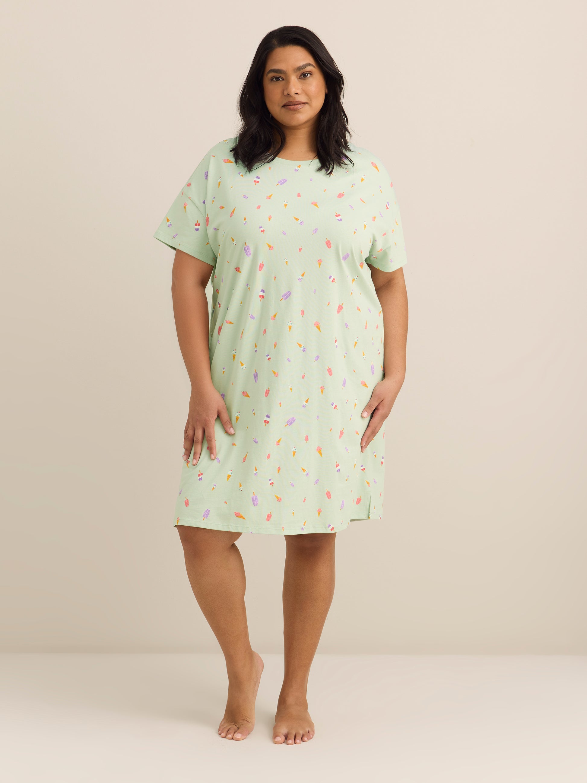 Green Ice Cream-Print Short-Sleeve Sleepshirt - ti Voglio