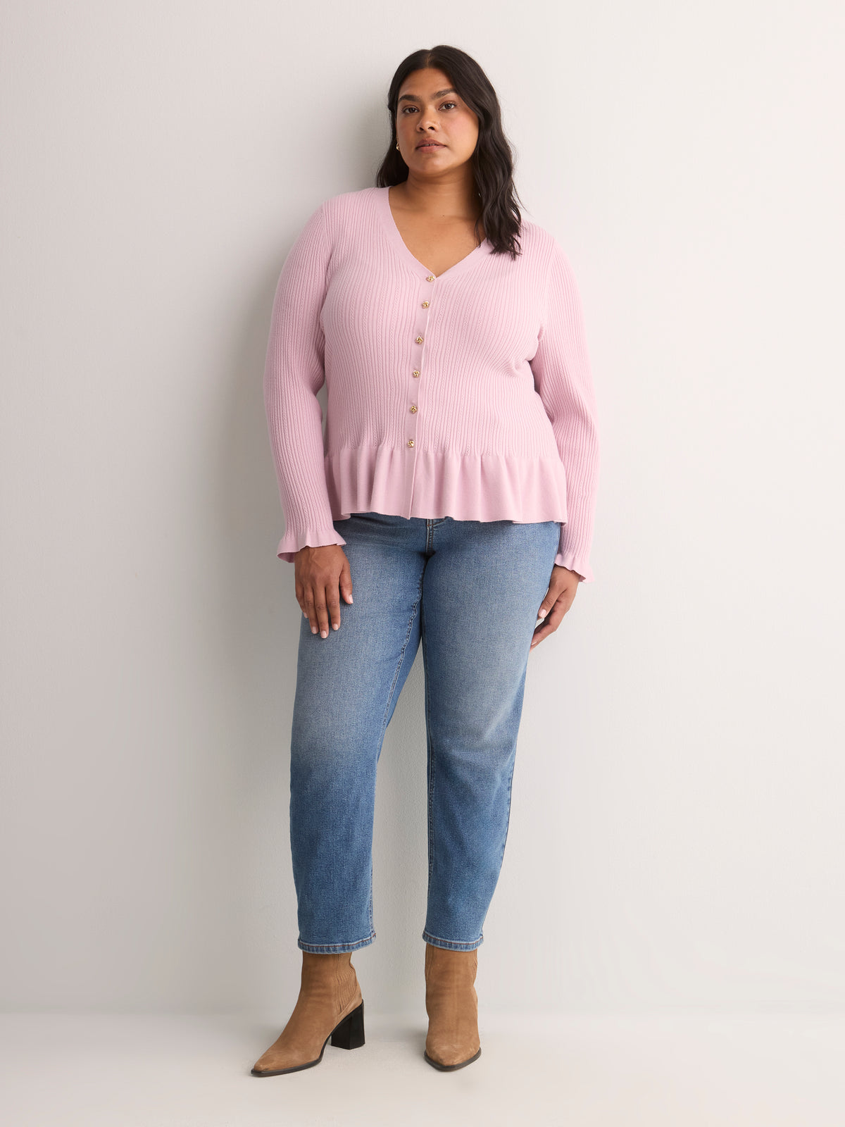 Responsible, Fit and Flare Peplum Button-Down Sweater