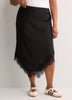 Black Satin Midi Skirt with Lace Hem
