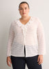 Straight V-Neck Crochet Pointelle Knit Blouse with Trumpet Sleeves