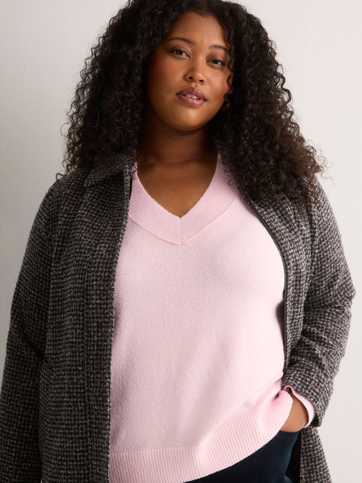 Pink Loose V-Neck Sweater