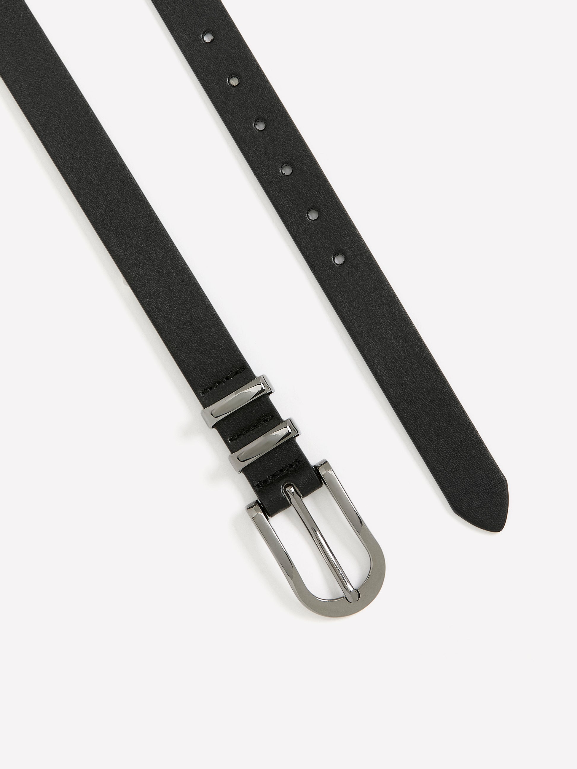 Black Faux Leather Belt with Double Metal Loop