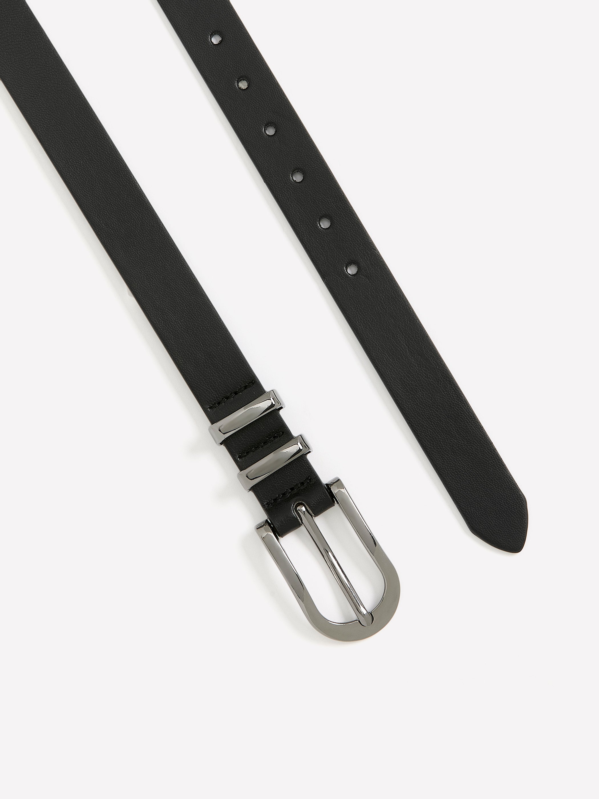 Black Faux Leather Belt with Double Metal Loop