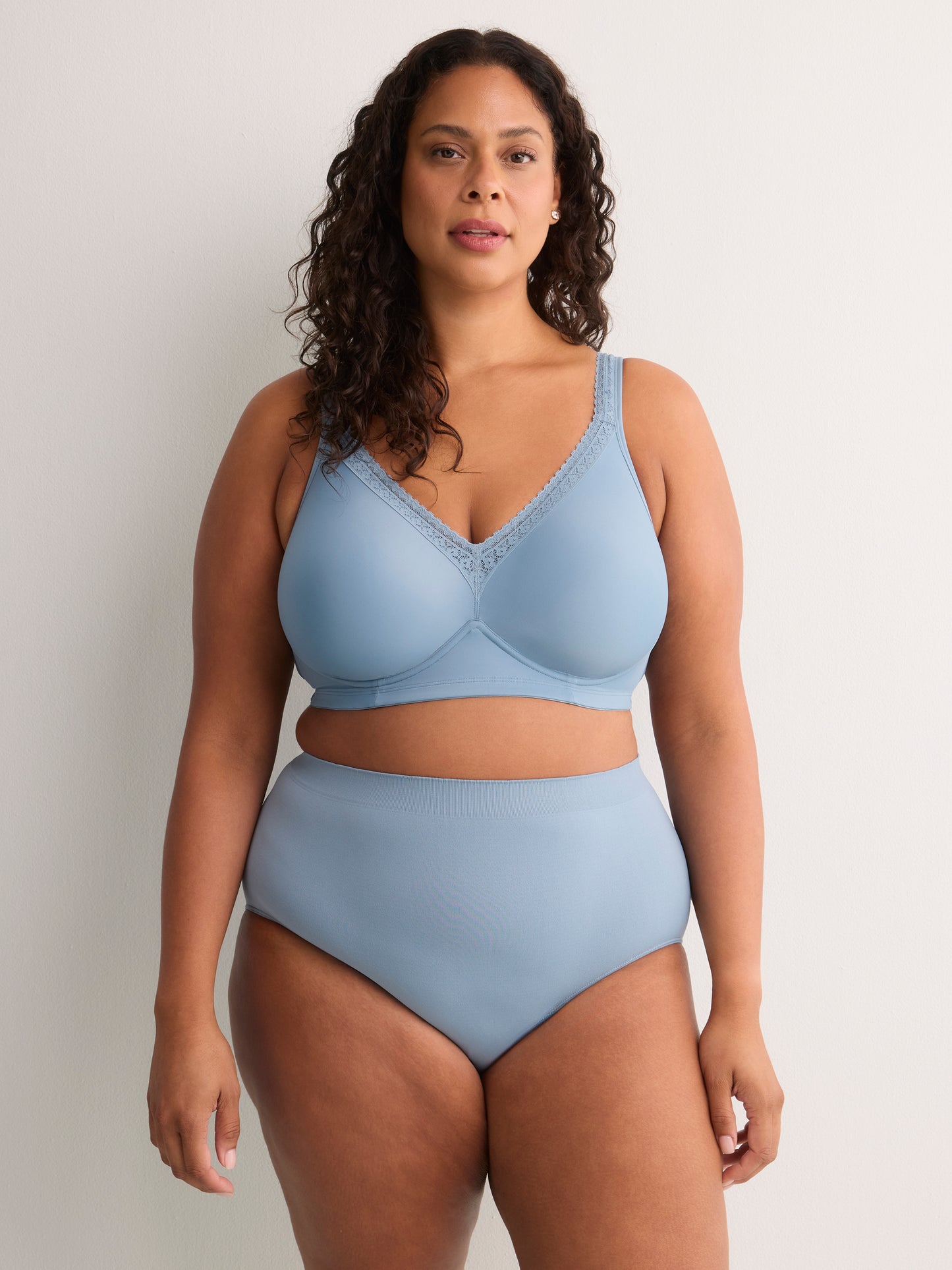 Blue Wireless Padded T-Shirt Bra with Lace - tiVOGLIO