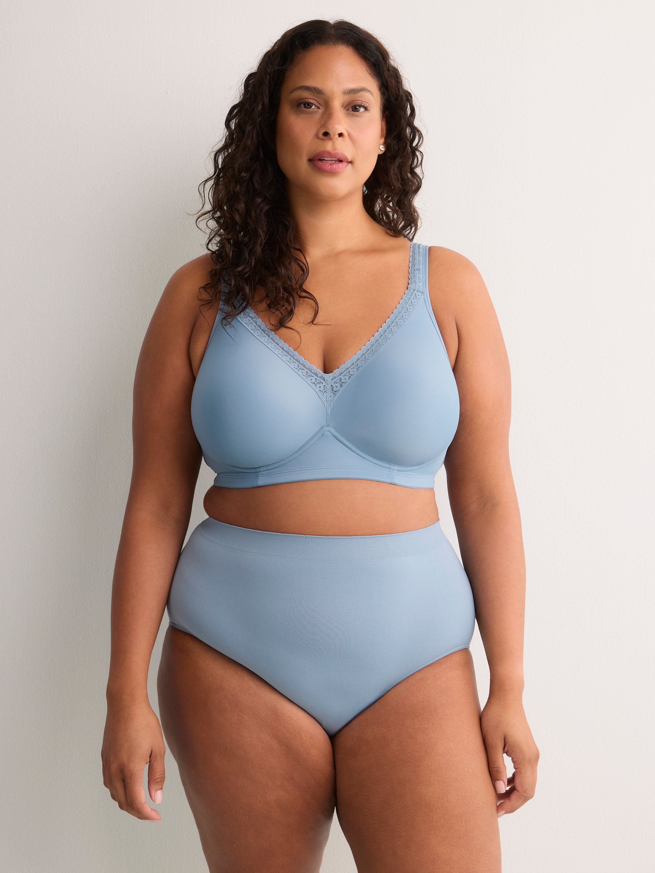 Blue Wireless Padded T-Shirt Bra with Lace - tiVOGLIO
