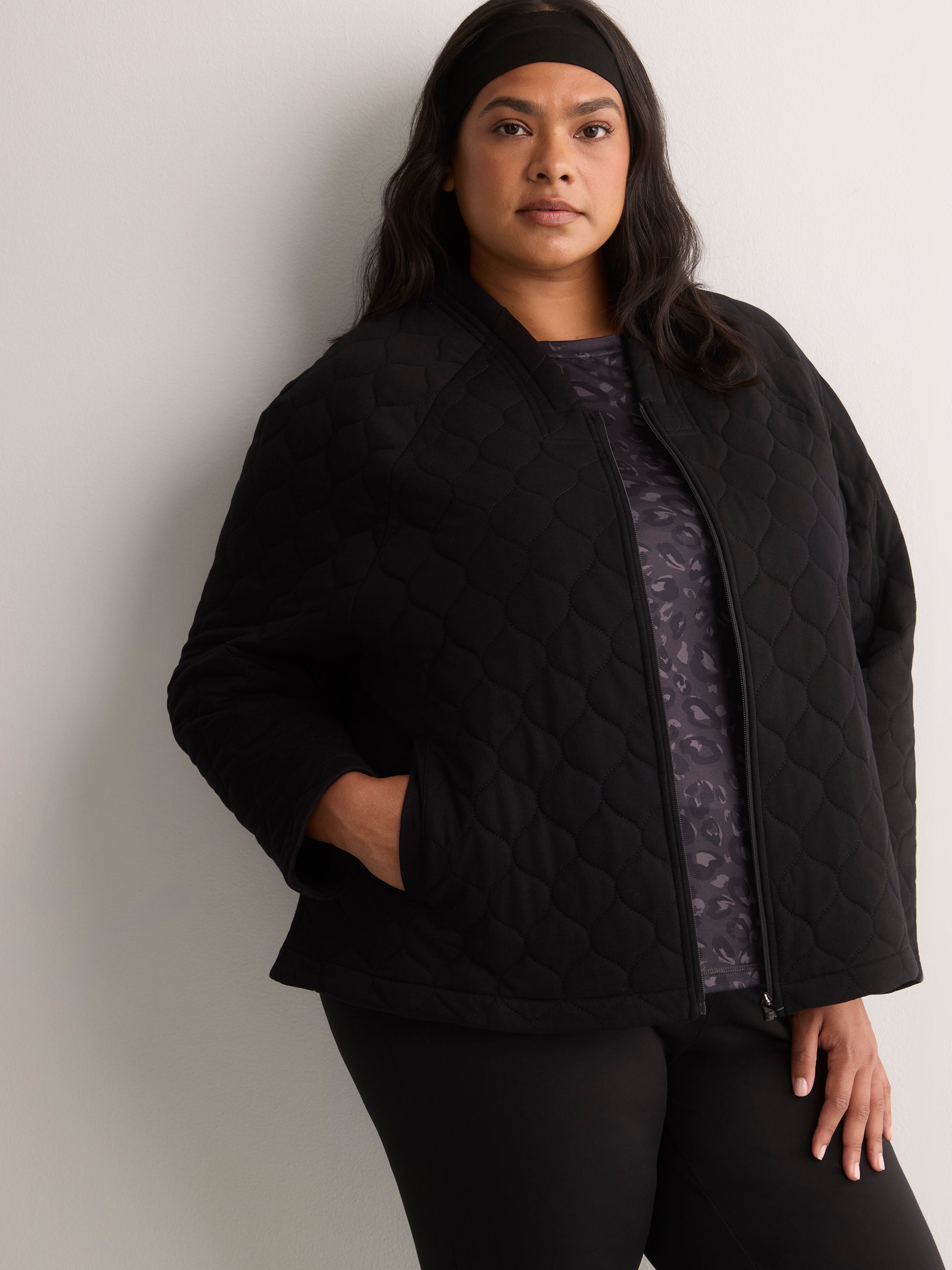 Black Quilted Straight-Fit Knit Jacket - Active Zone