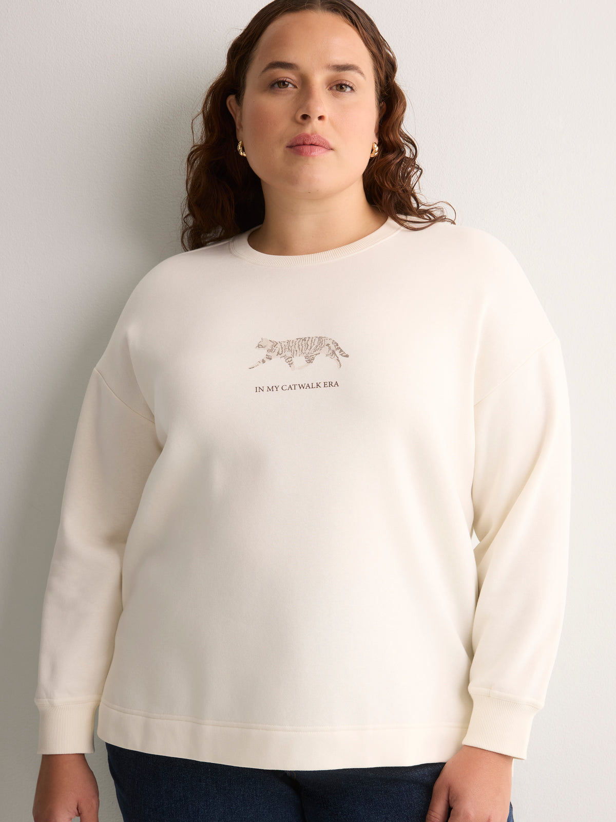 Loose French Terry Pullover with Front Embroidery
