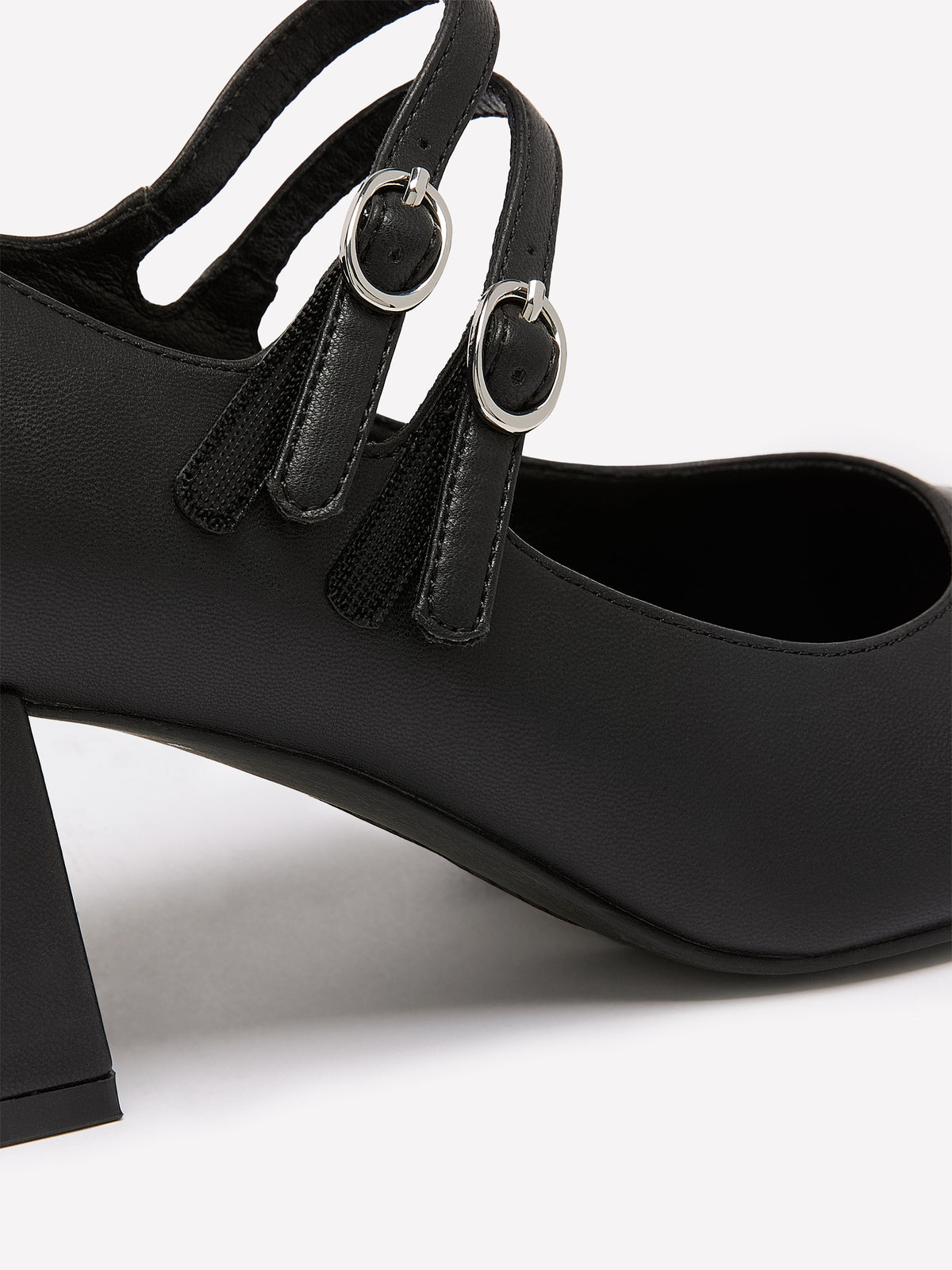 Extra Wide Width, Faux Leather High Block Heel Shoe with Double Strap