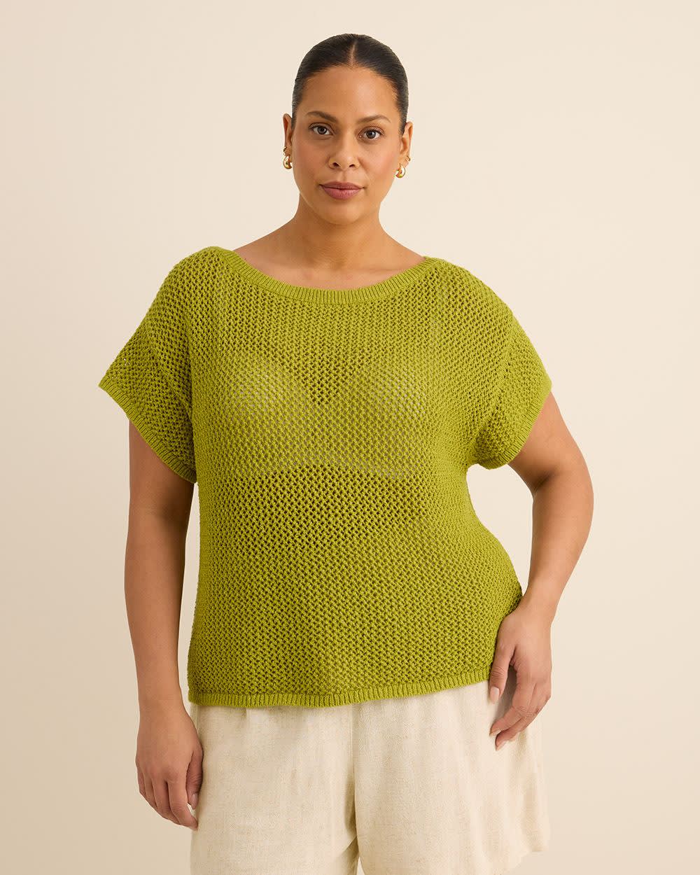 Pull en crochet à manches courtes et encolure bateau