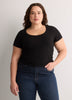 Ribbed Knit Fitted Short-Sleeve T-Shirt