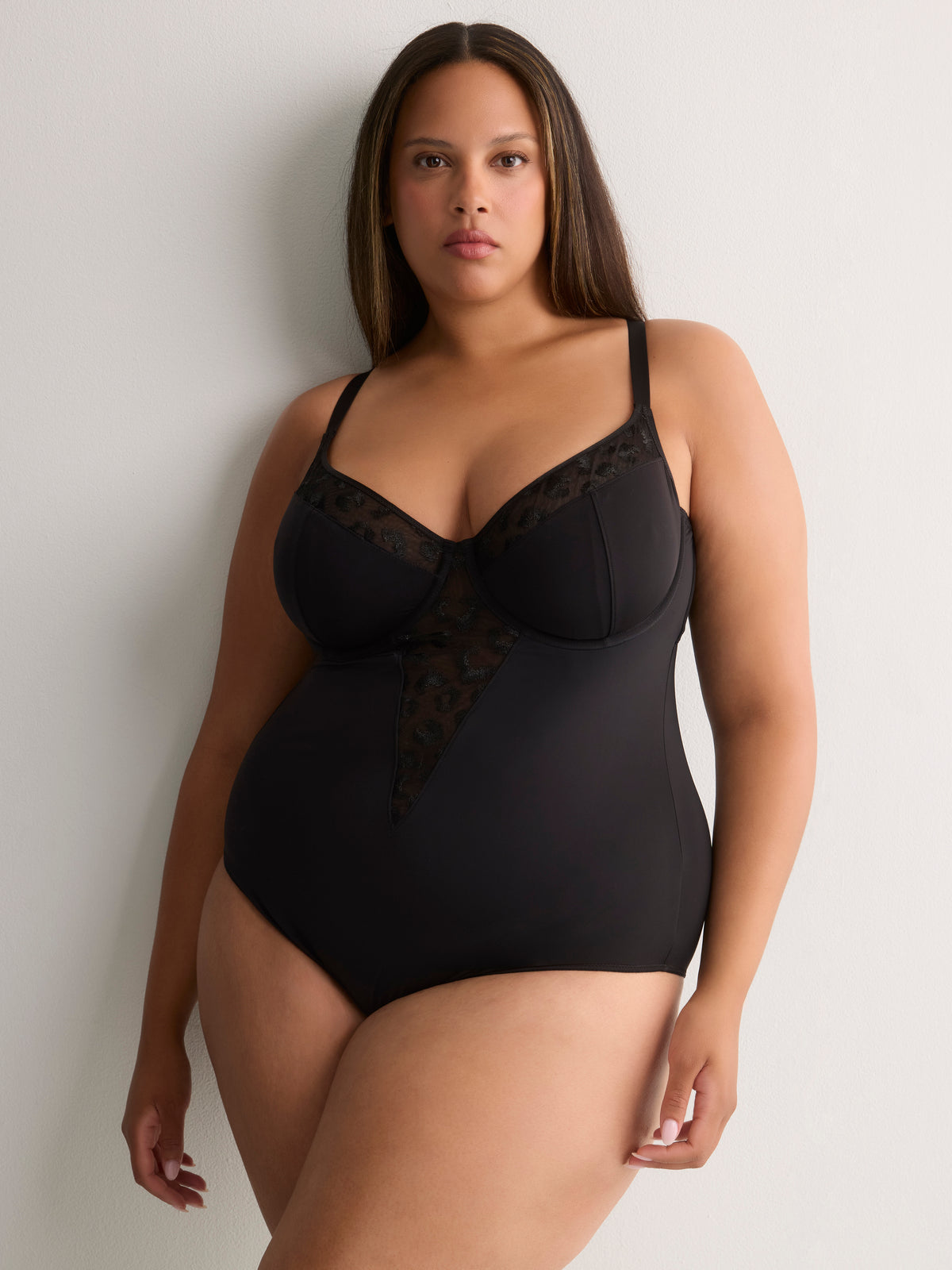 Sexy Black Cheeky Bodysuit with Cheetah Embroidery - Déesse Collection