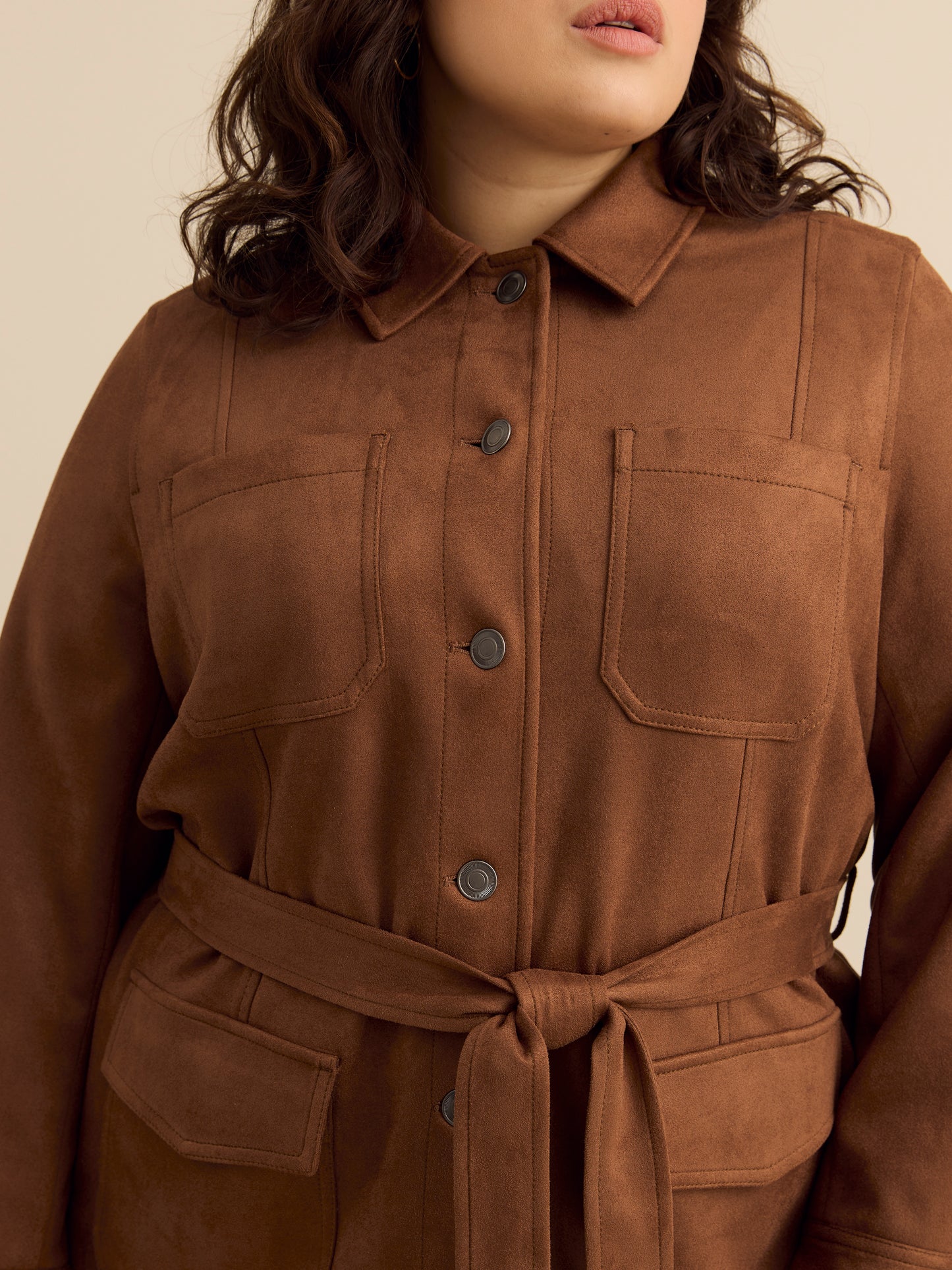 Veste safari marron en faux suède