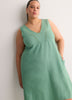 Linen Blend V-Neck Swing Dress with Crochet Tape