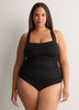 Black Shirred Mid-Leg One-Piece Swimsuit