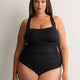 Black Shirred Mid-Leg One-Piece Swimsuit