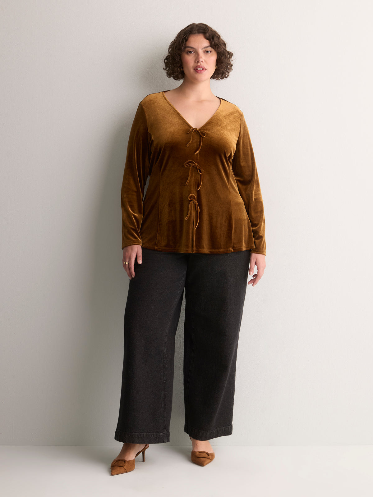 Fit-and-Flare Tie-Front Velvet Cardigan