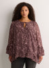Split-Neck Long Flounce Sleeve Asymmetrical Blouse