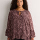 Split-Neck Long Flounce Sleeve Asymmetrical Blouse