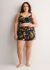 Black Floral Mid-Rise Flared Swim Short