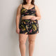 Black Floral Mid-Rise Flared Swim Short