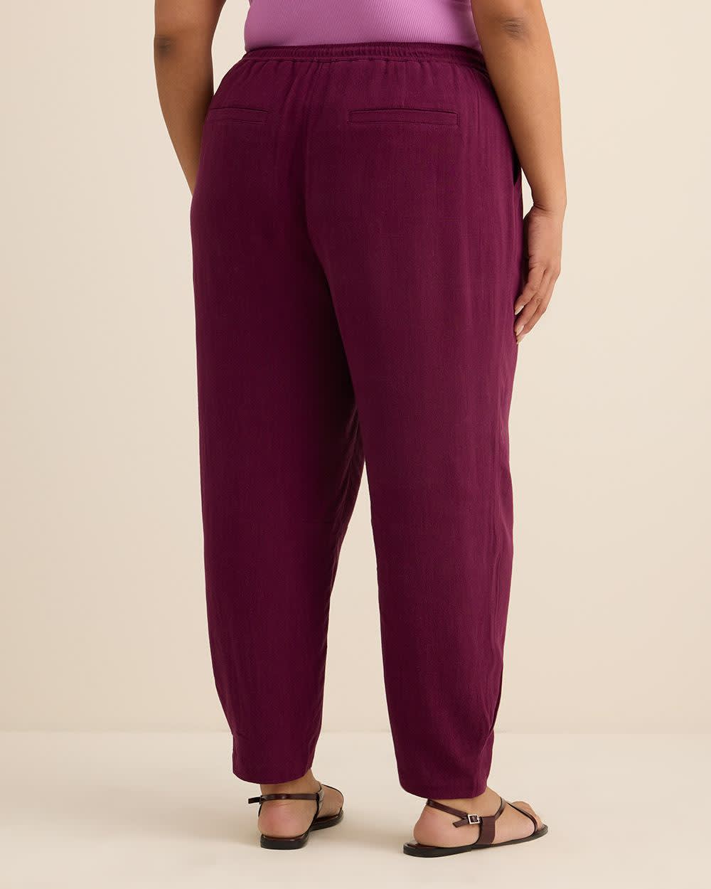 Linen Blend Pull-On Barrel-Leg Pant