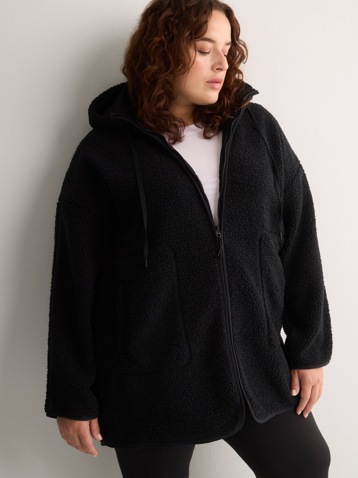 Long Hooded Mock-Neck Sherpa Jacket - Active Zone